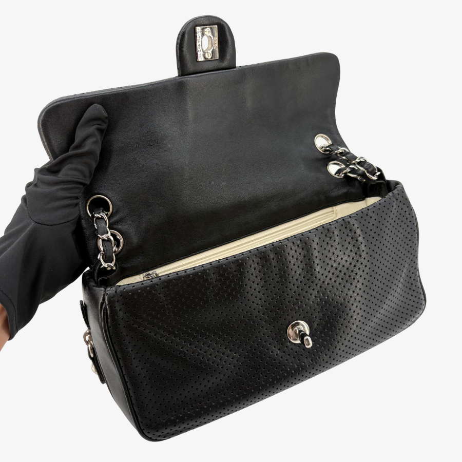 RG367 - CHANEL Black Lmabskin Perforated Flap Bag