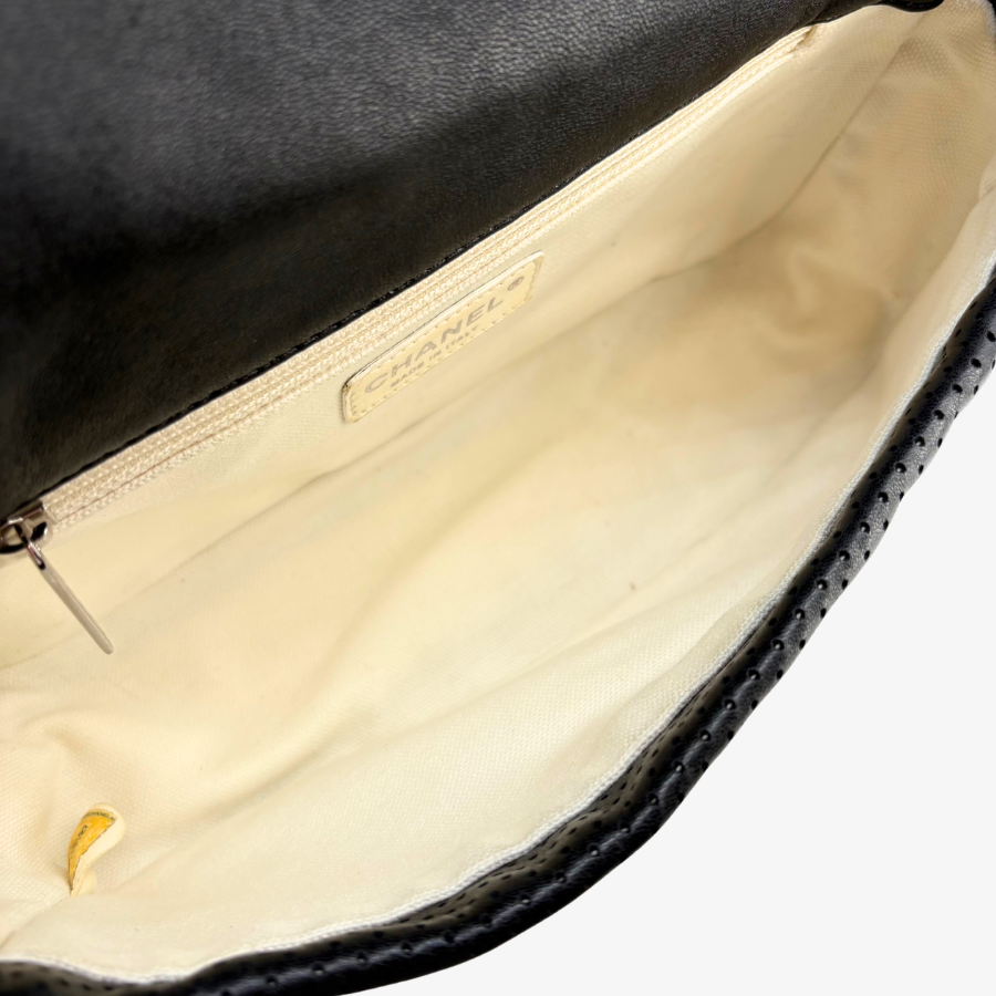 RG367 - CHANEL Black Lmabskin Perforated Flap Bag