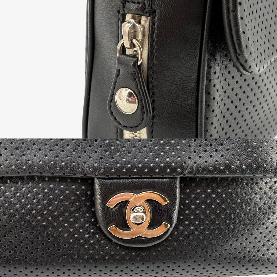 RG367 - CHANEL Black Lmabskin Perforated Flap Bag