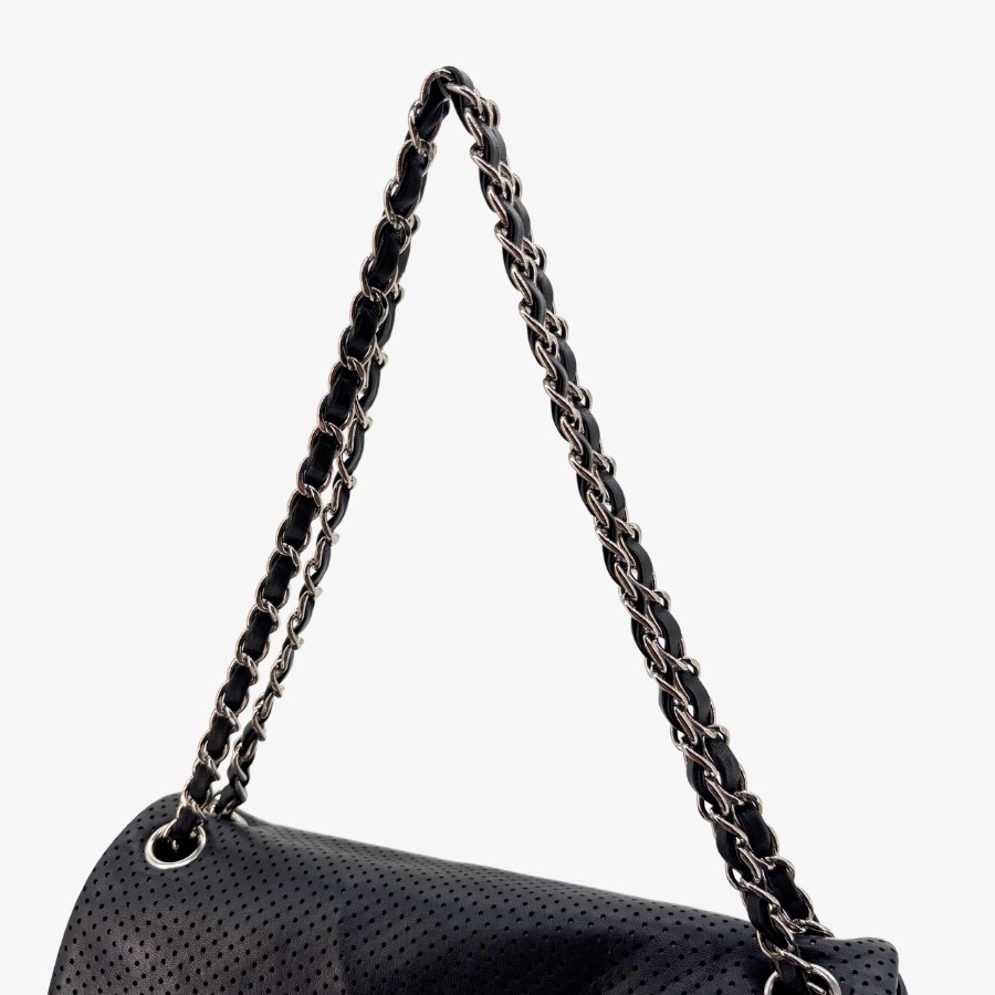 RG367 - CHANEL Black Lmabskin Perforated Flap Bag