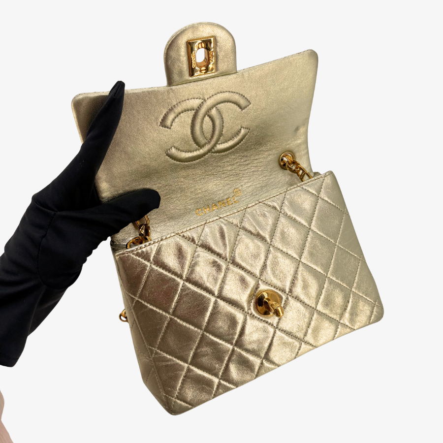 CS019 - CHANEL Vintage Light Gold Lambskin Timeless Square Flap Bag