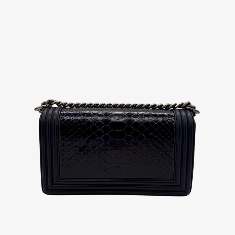 CS038 - CHAENL Boy Navy Snake Skin &amp; Calf skin 25cm Flap Bag