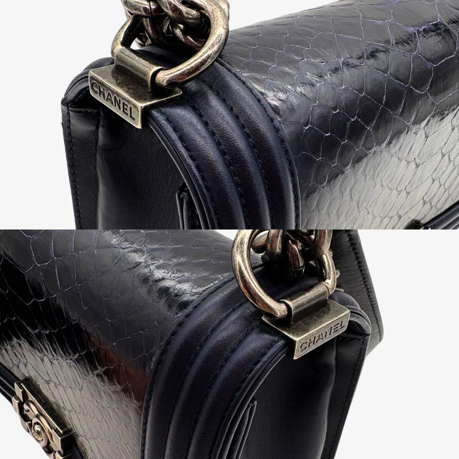 CS038 - CHAENL Boy Navy Snake Skin &amp; Calf skin 25cm Flap Bag