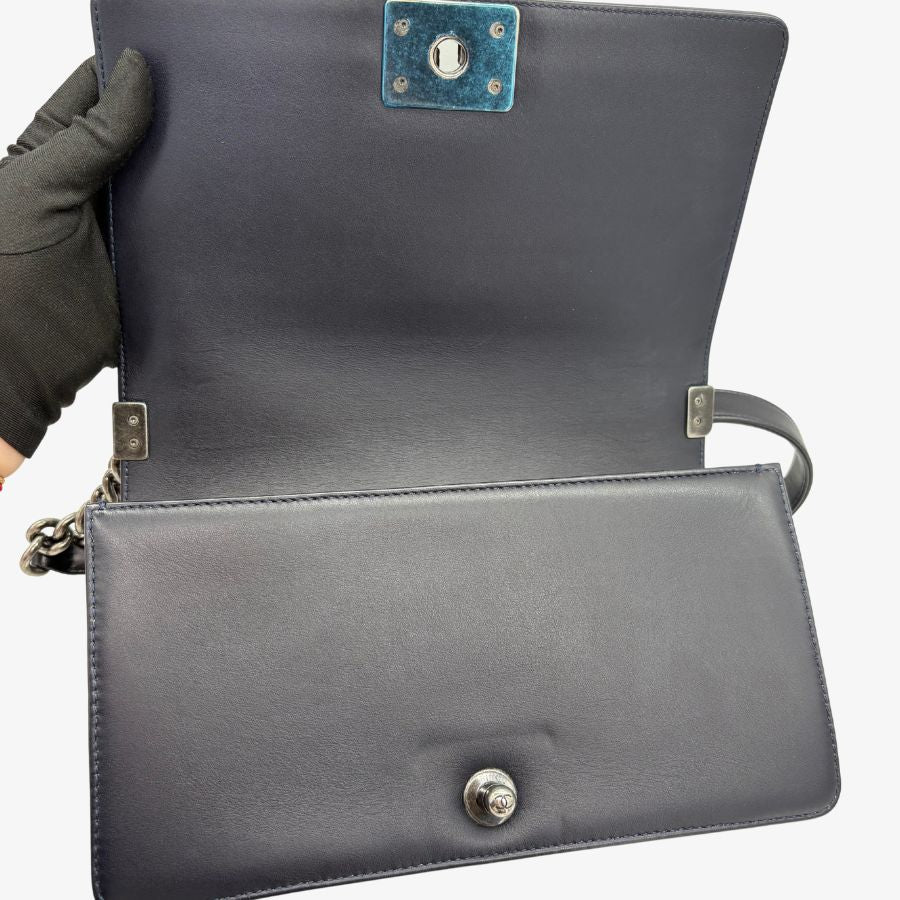 CS038 - CHAENL Boy Navy Snake Skin &amp; Calf skin 25cm Flap Bag