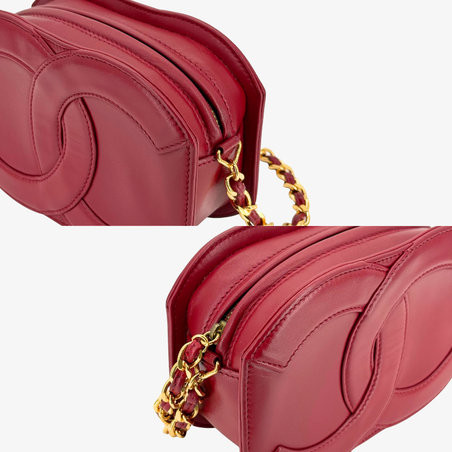 CS021- CHANEL Vintage Red Lambskin Big CC Logo Shoulder Bag