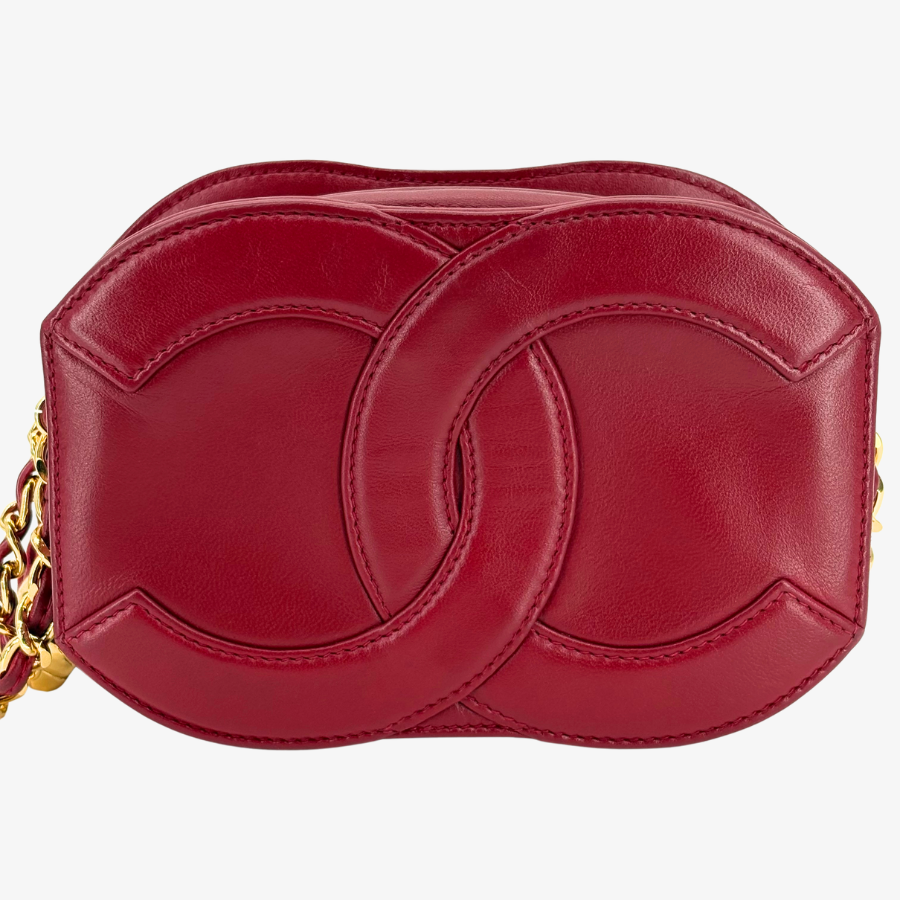 CS021- CHANEL Vintage Red Lambskin Big CC Logo Shoulder Bag