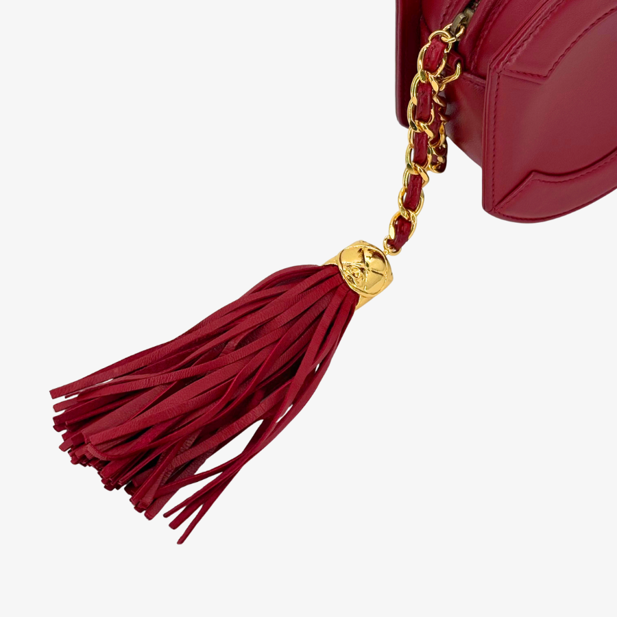 CS021- CHANEL Vintage Red Lambskin Big CC Logo Shoulder Bag