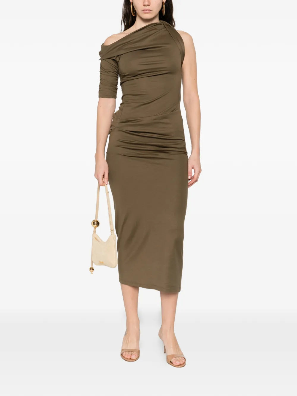 draped one-shoulder midi dress