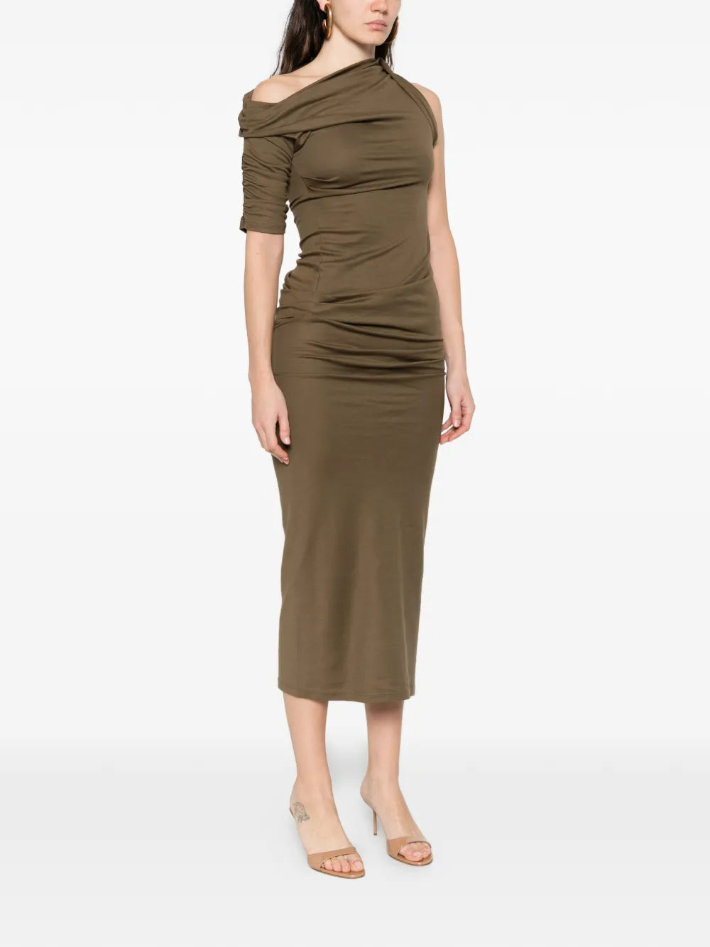 draped one-shoulder midi dress