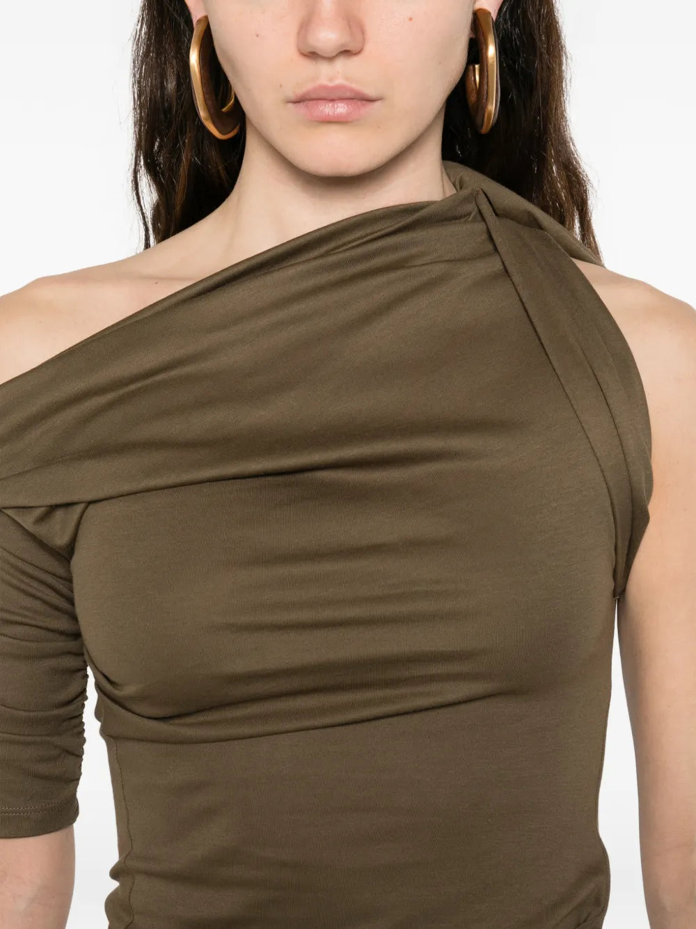 draped one-shoulder midi dress