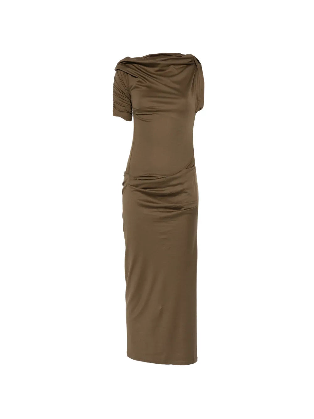 draped one-shoulder midi dress