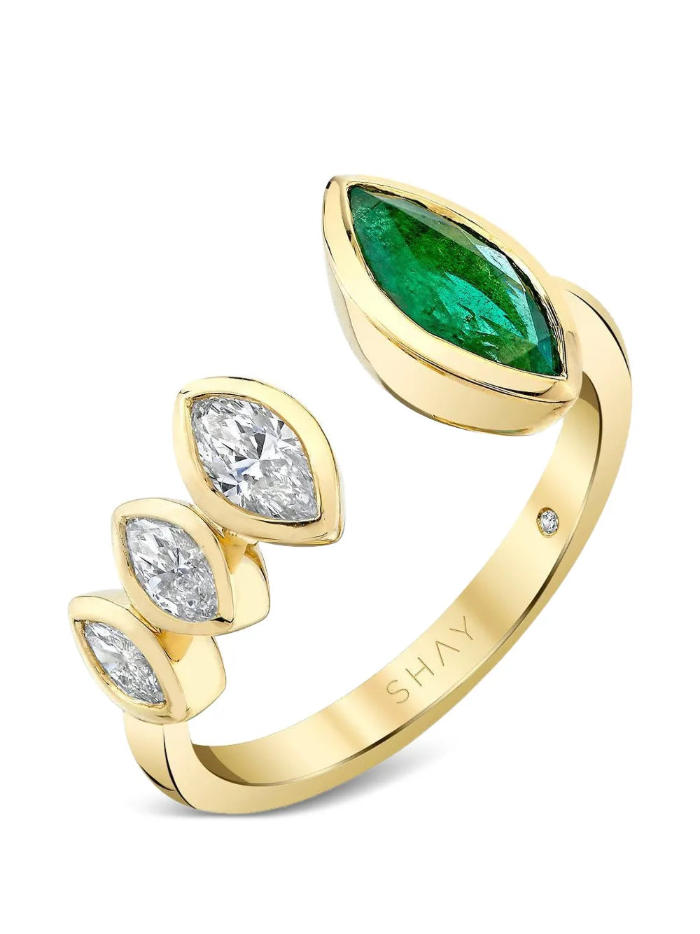 embellished emerald and diamond marquise open ring