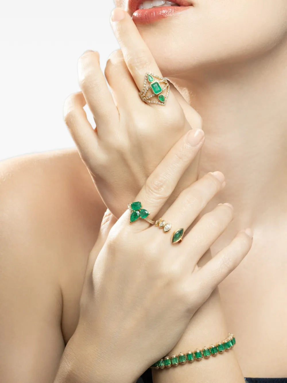 diamond and emerald cluster band ring