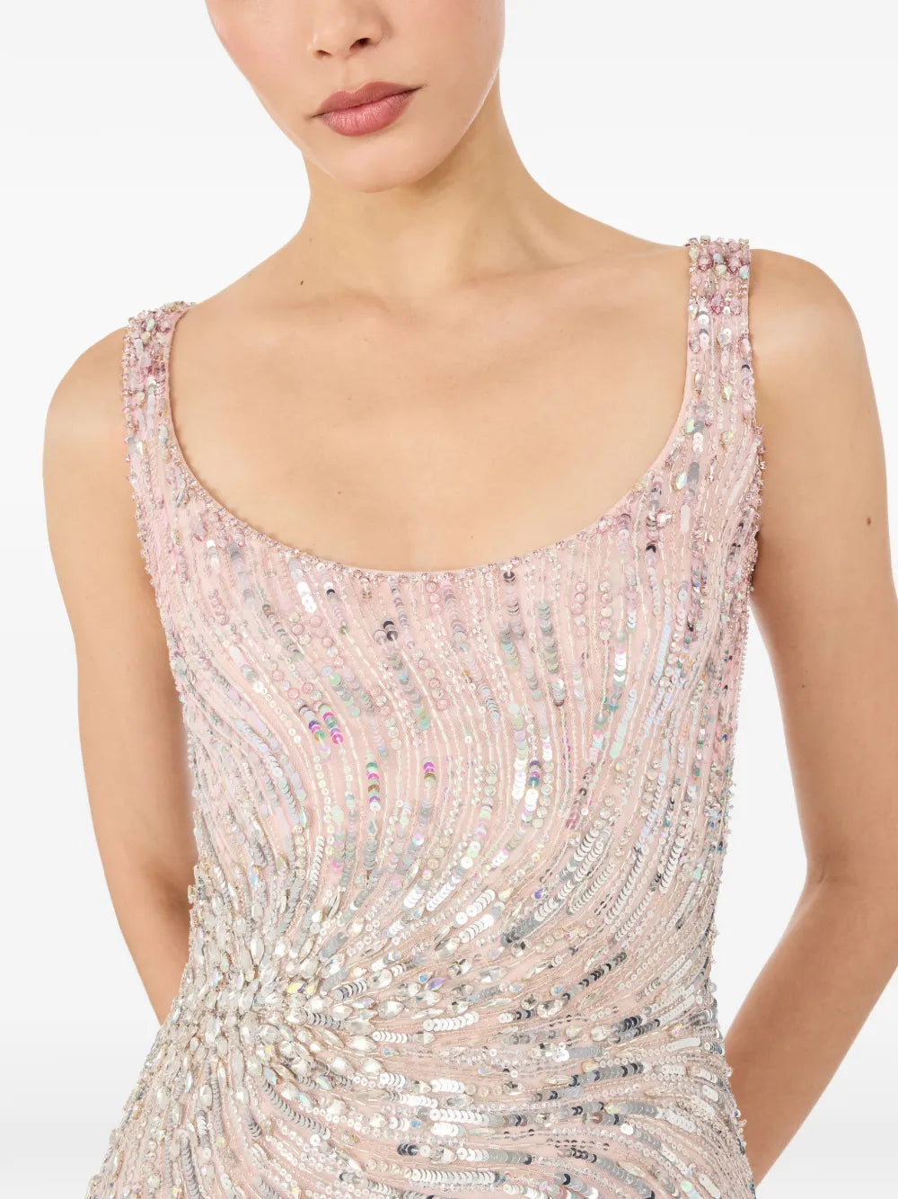 Swirly sequin-embellished mini dress