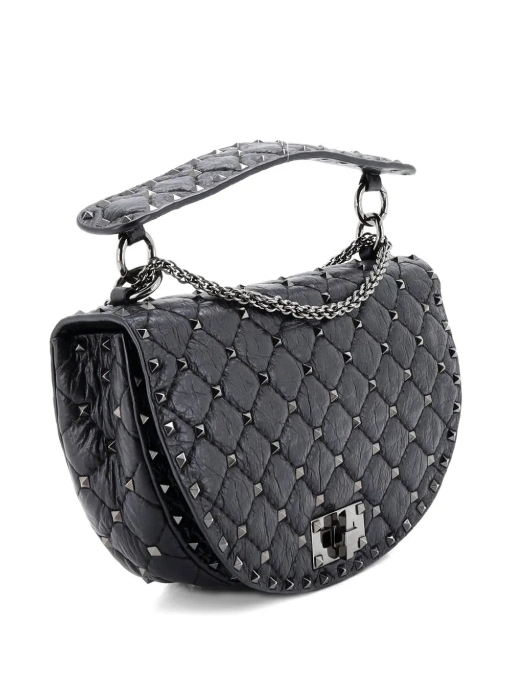 Rockstud Spike Saddle Chain Quilted Leather Medium crossbody bag