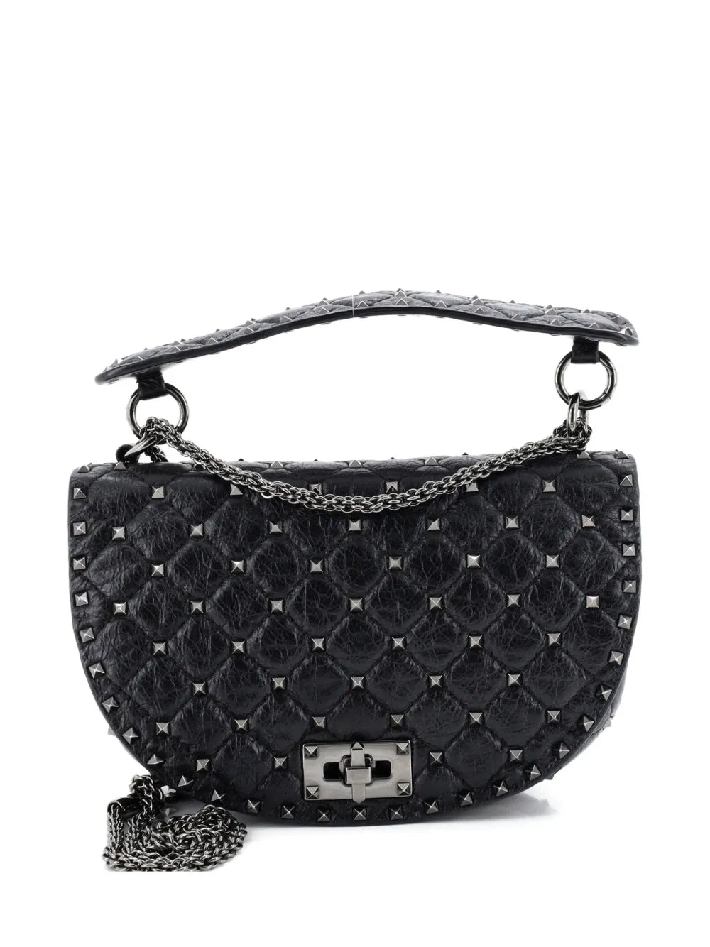 Rockstud Spike Saddle Chain Quilted Leather Medium crossbody bag