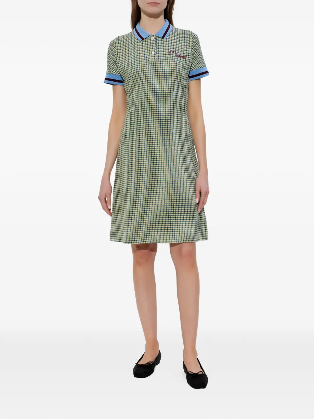 check polo-collar mini dress