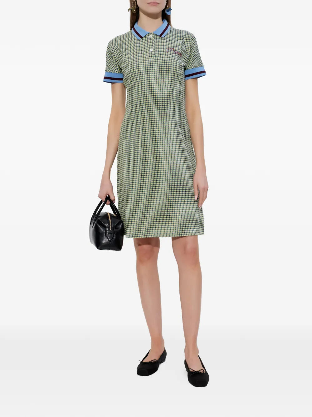check polo-collar mini dress
