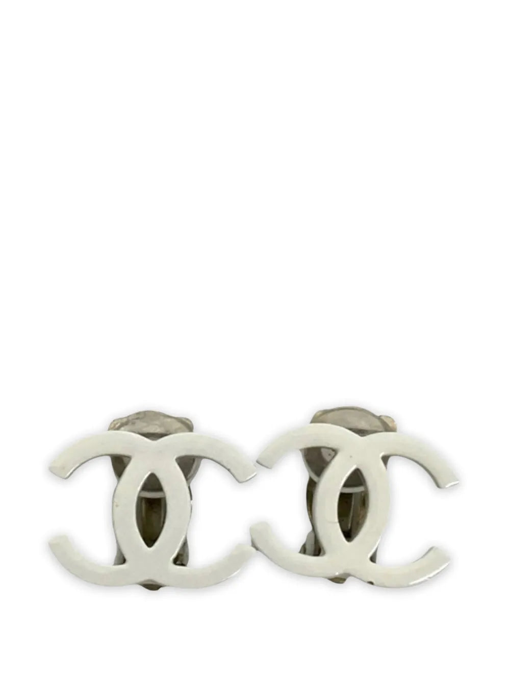 2004 CC Silver Plated Lacquered Clip On Earrings costume earrings