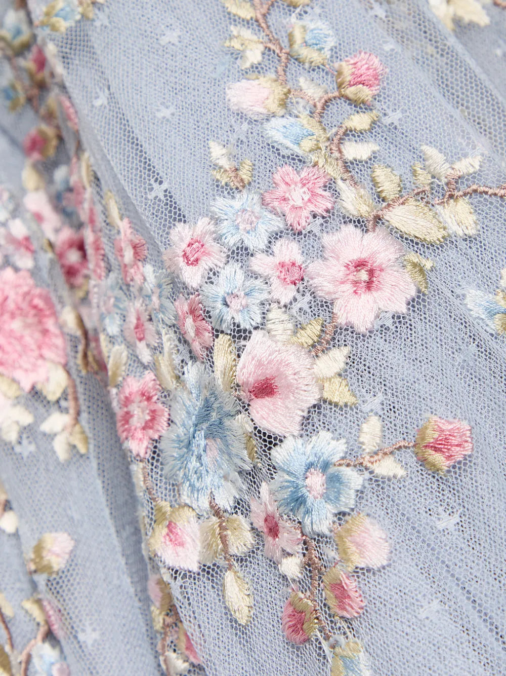 Lunaria floral-embroidered ruffled tulle gown