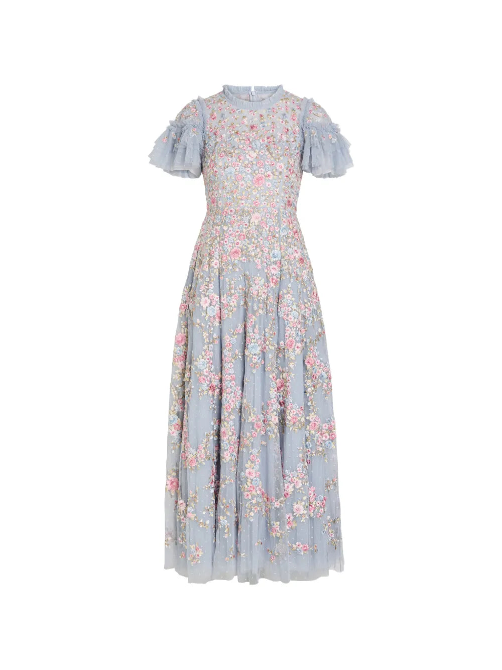 Lunaria floral-embroidered ruffled tulle gown
