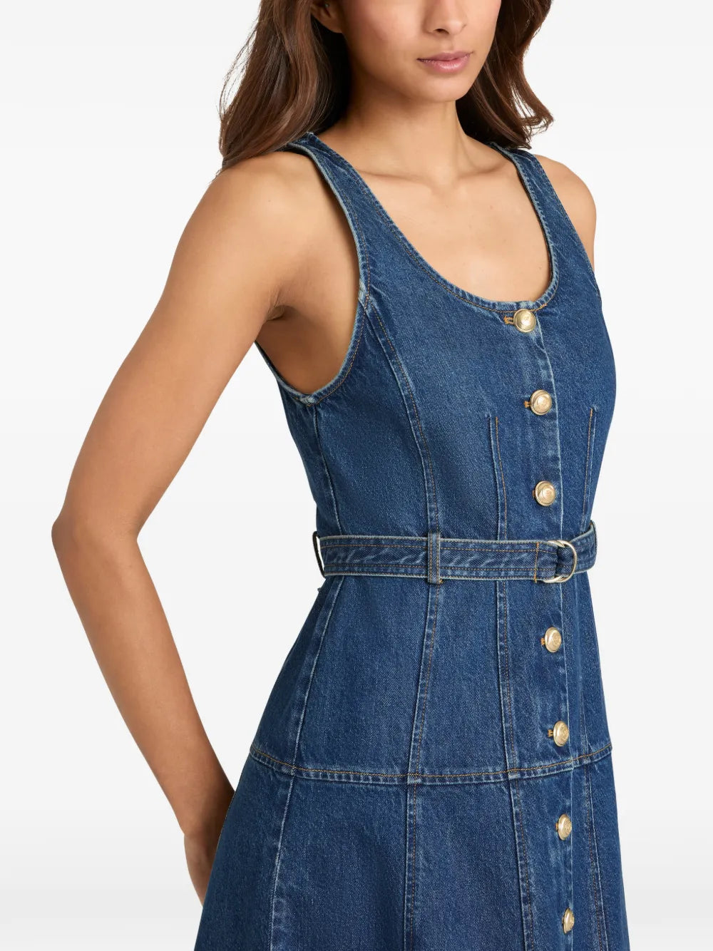 Kehlani button belted jean midi dress