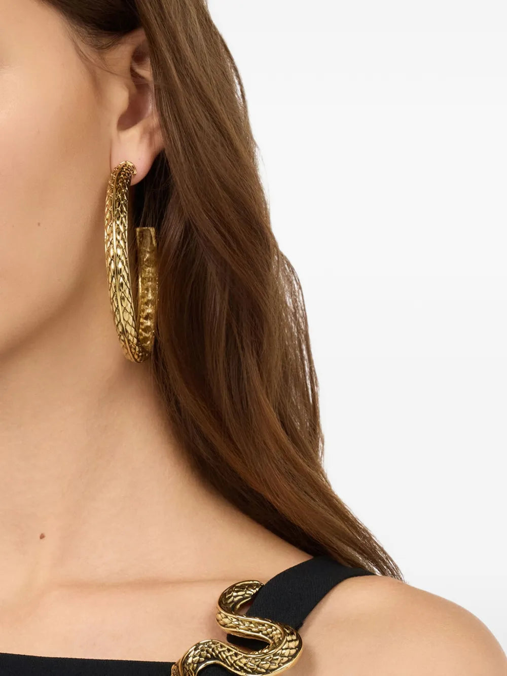 snake-scale-effect hoop earrings