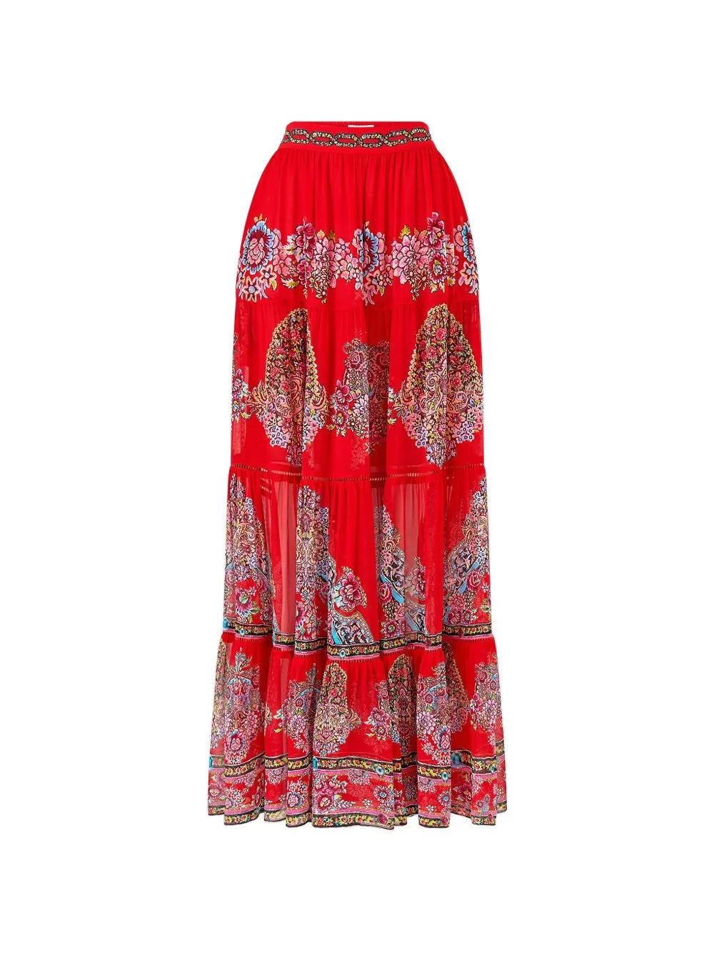 floral-detail tiered maxi skirt