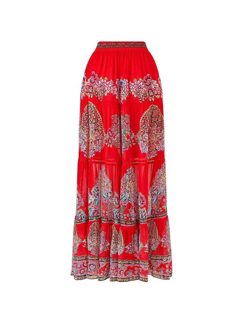 floral-detail tiered maxi skirt