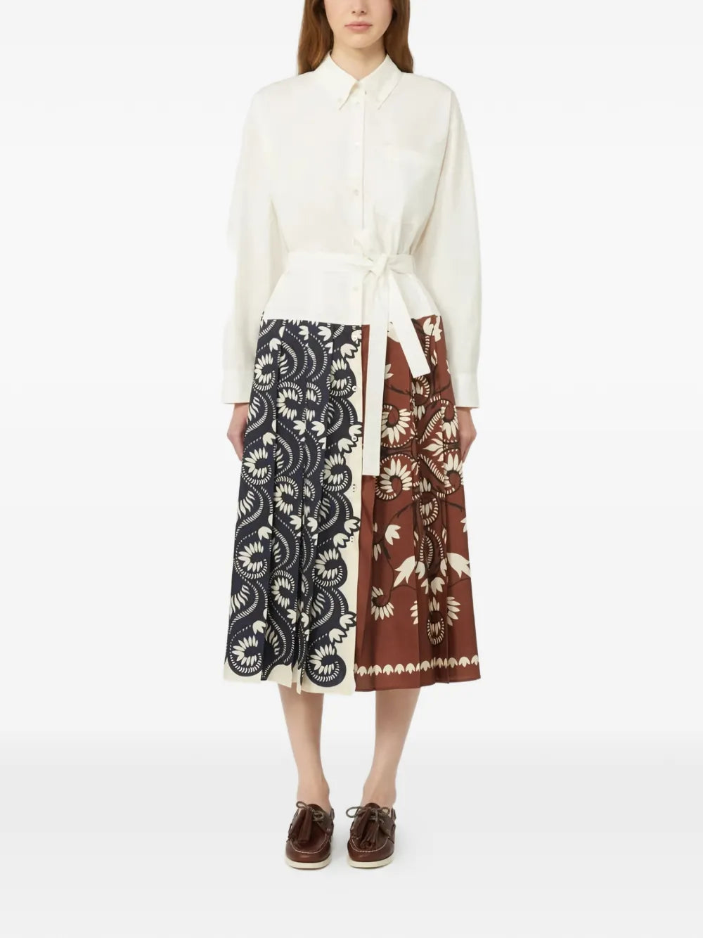 floral-print belted shirt dress
