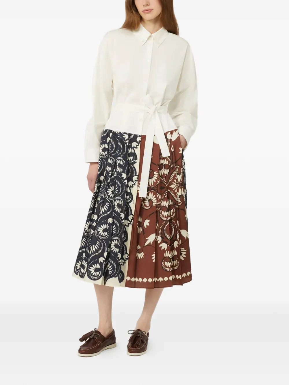 floral-print belted shirt dress