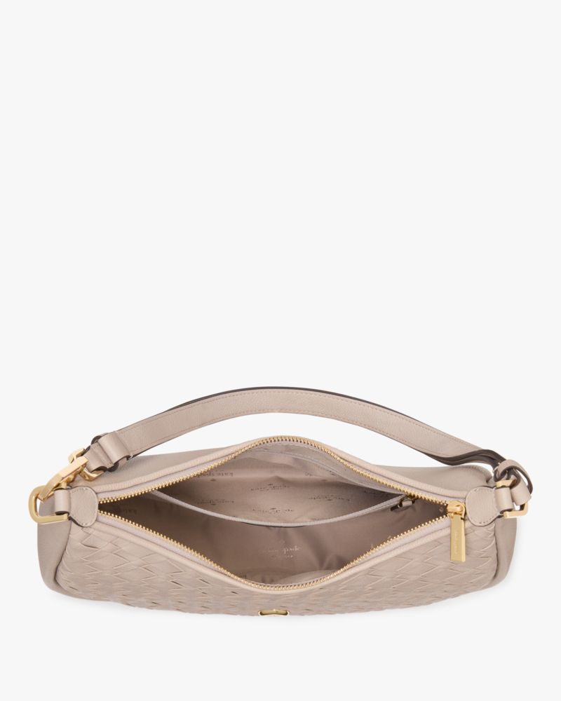 Kate Spade Kayla Woven Leather Large Shoulder Bag Cozy Grey