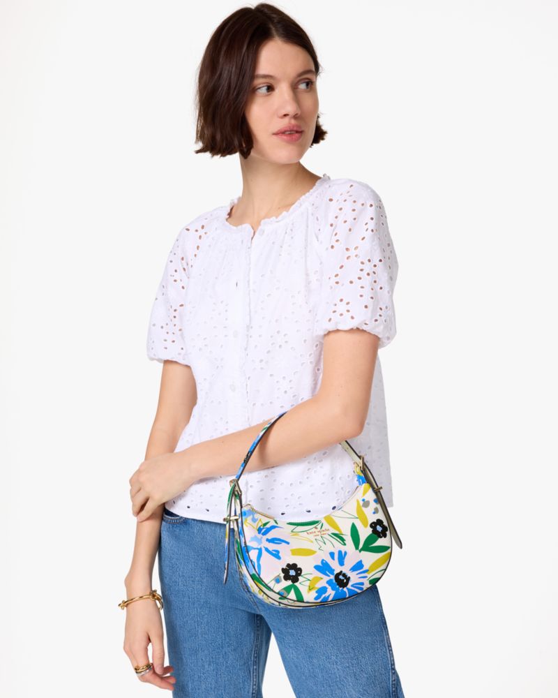 Kate Spade Madison Floral Crescent Shoulder Bag Cream Multi