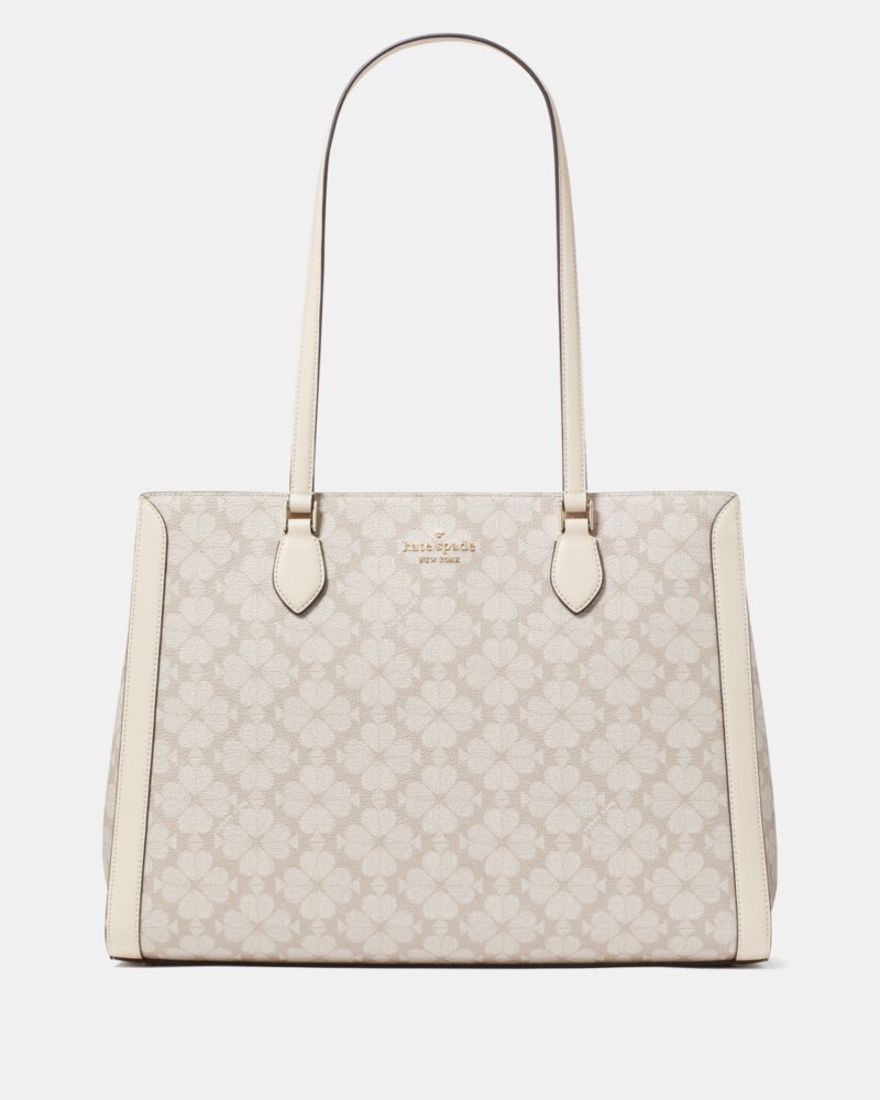 Kate Spade Signature Spade Flower East West Large Laptop Tote Dark Beige Multi