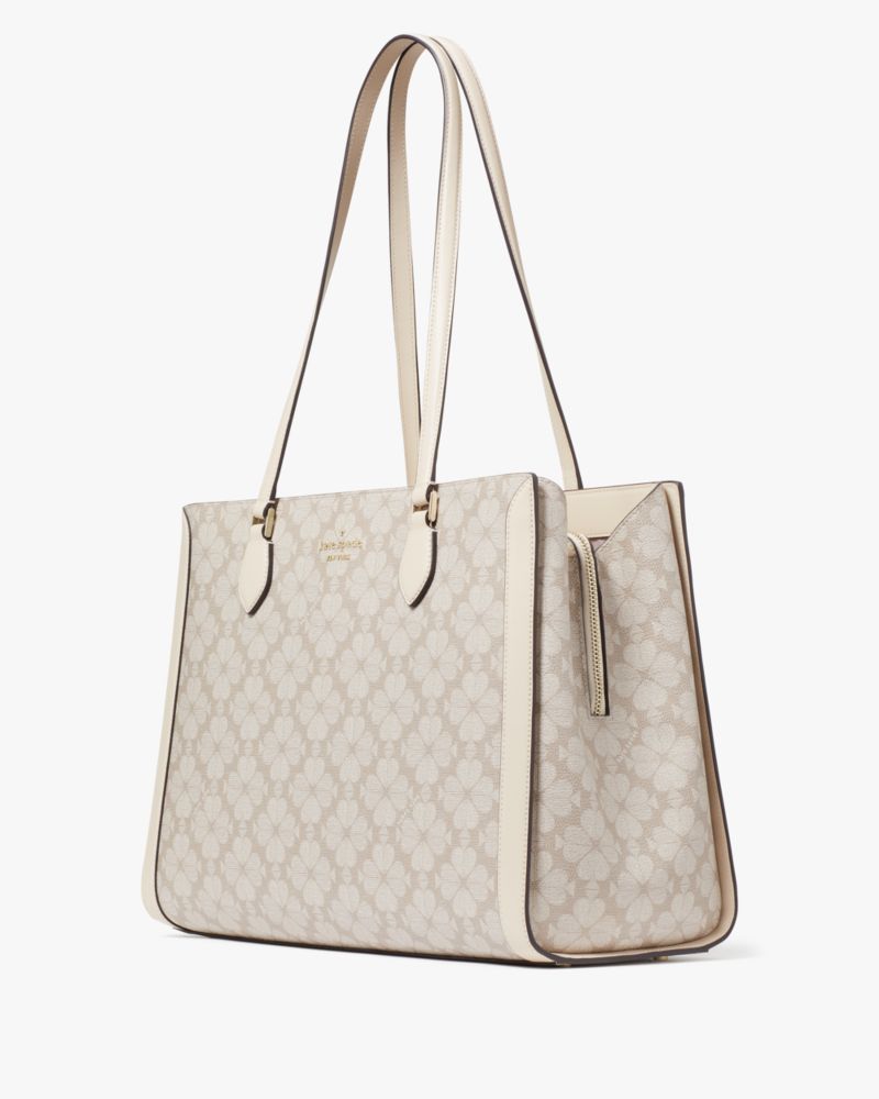 Kate Spade Signature Spade Flower East West Large Laptop Tote Dark Beige Multi