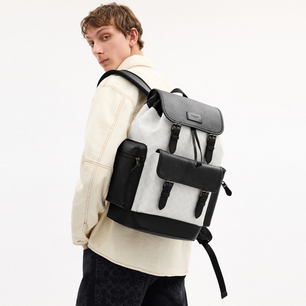 Coach Sprint Backpack In Colorblock Signature Canvas Gunmetal Chalk Black