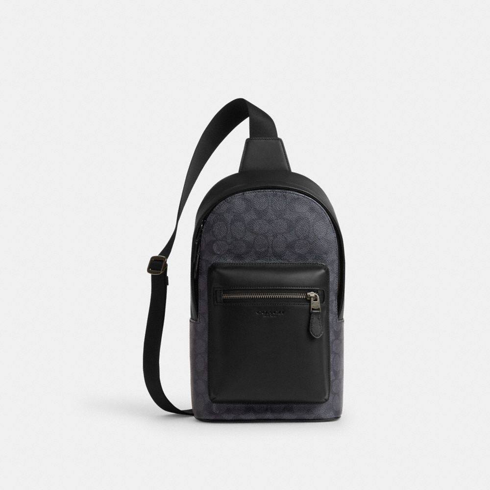 Coach West Pack In Signature Canvas Gunmetal Charcoal Black