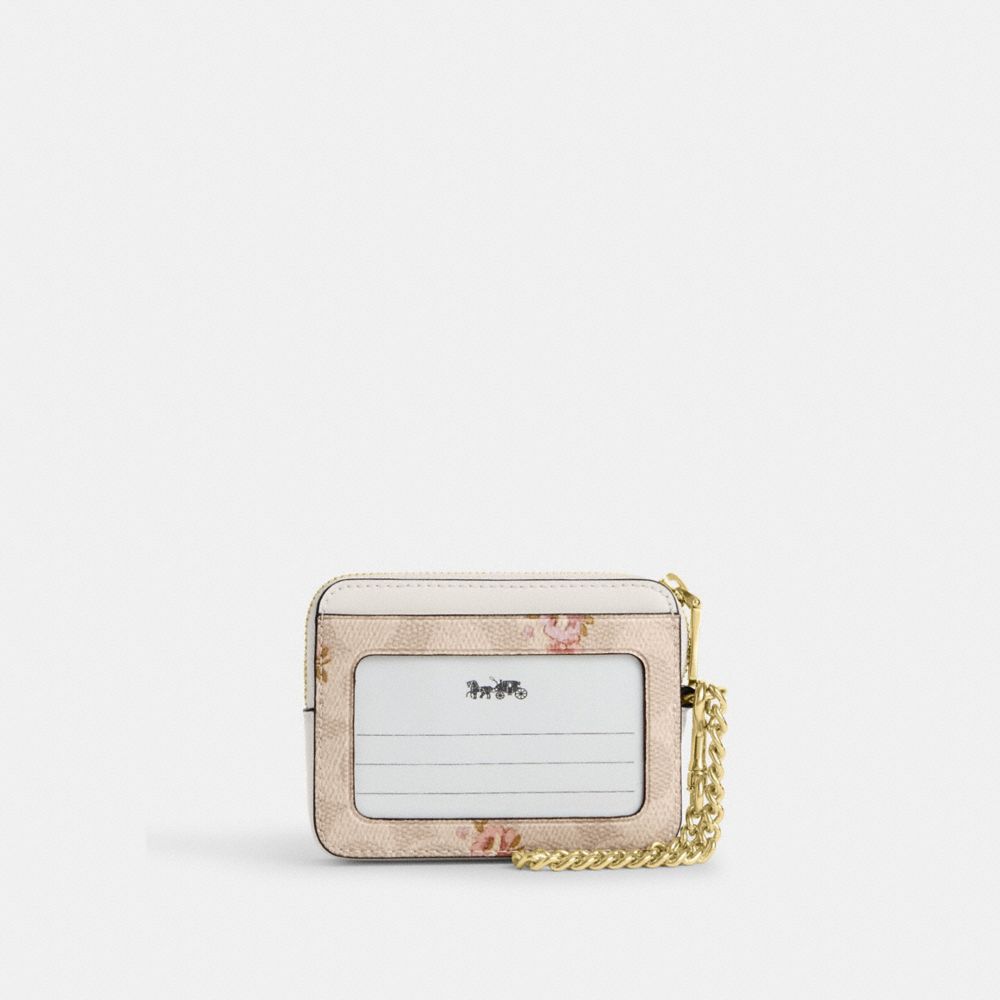 Coach Zip Card Case In Signature Canvas With Floral Print Gold-Sand Multi