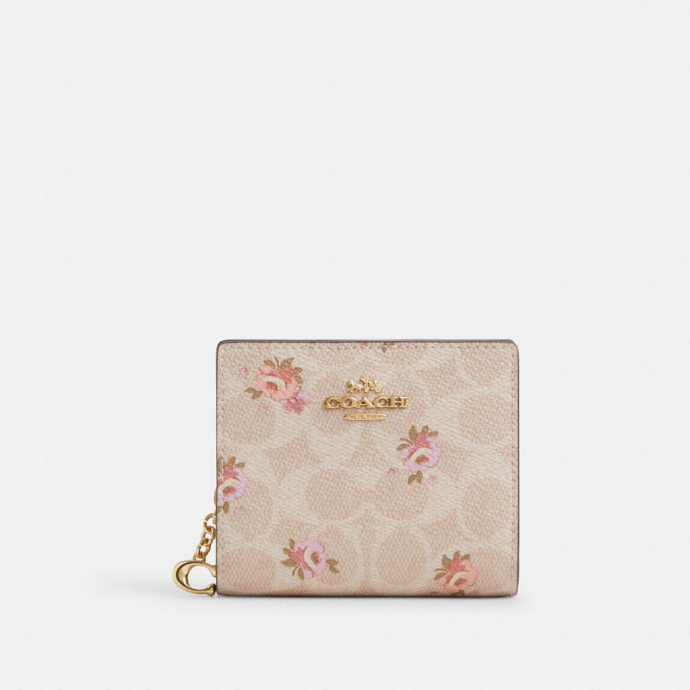 Coach Snap Wallet In Signature Canvas With Floral Print Gold-Sand Multi