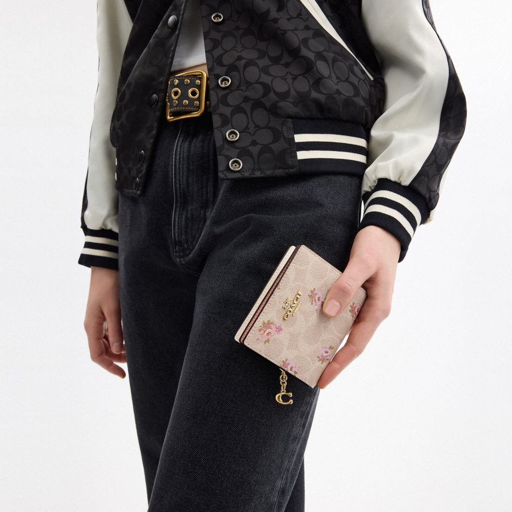 Coach Snap Wallet In Signature Canvas With Floral Print Gold-Sand Multi
