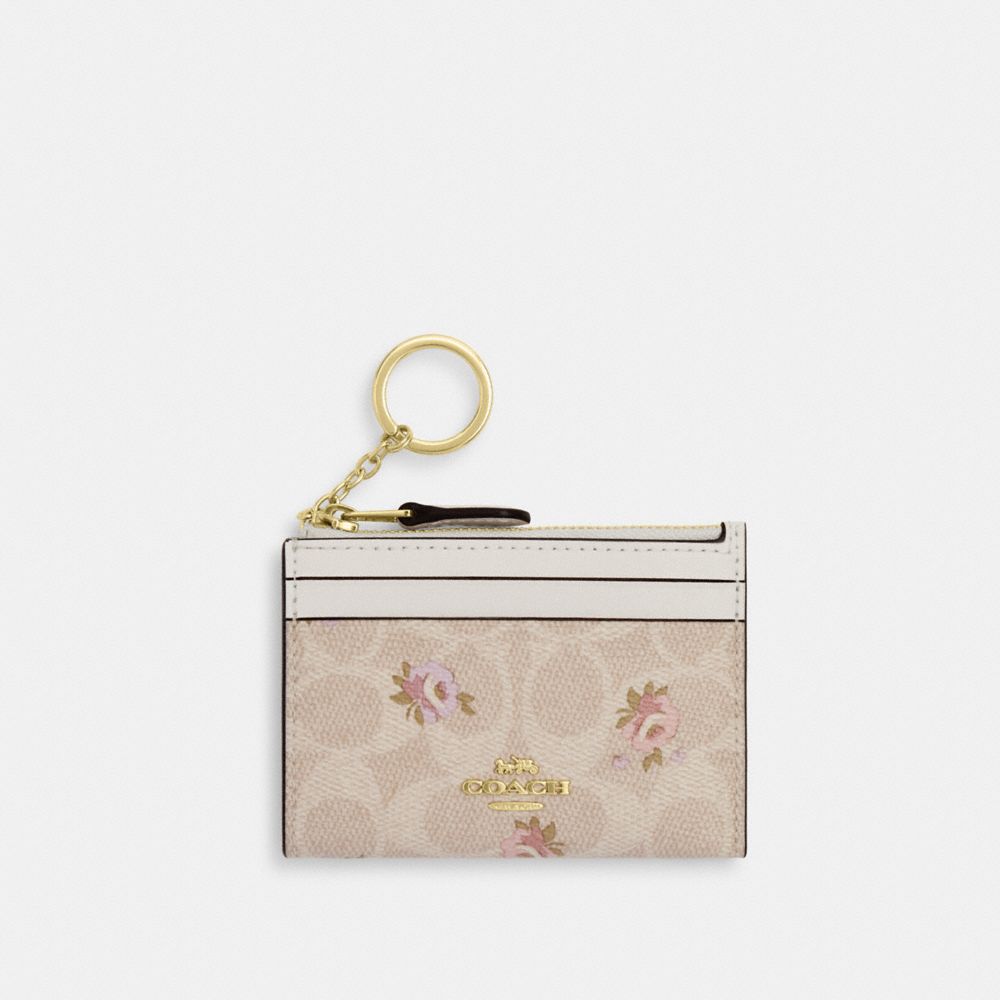Coach Mini Skinny Id Case In Signature Canvas With Floral Print Gold-Sand Multi