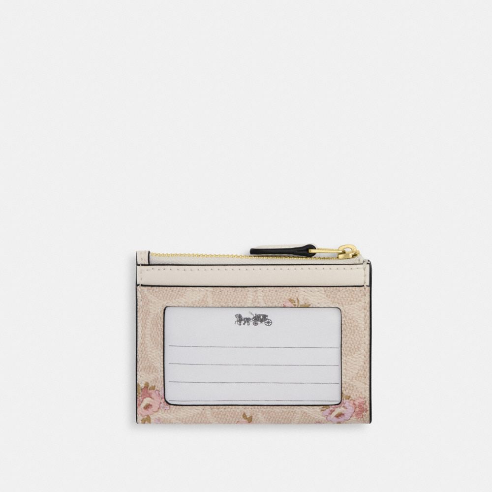 Coach Mini Skinny Id Case In Signature Canvas With Floral Print Gold-Sand Multi
