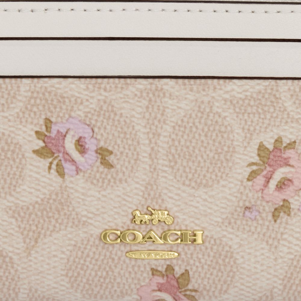 Coach Mini Skinny Id Case In Signature Canvas With Floral Print Gold-Sand Multi