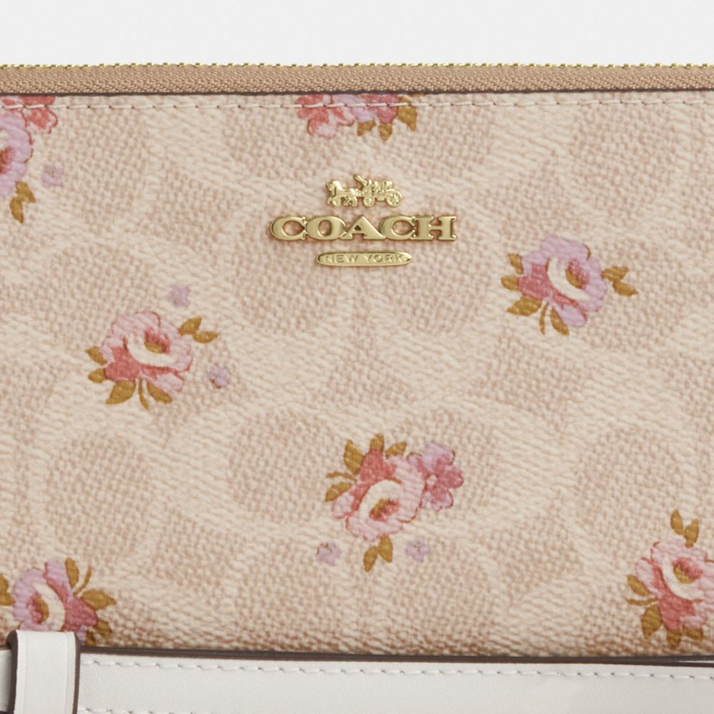 Coach Long Zip Around Wallet In Signature Canvas With Floral Print Gold-Sand Multi
