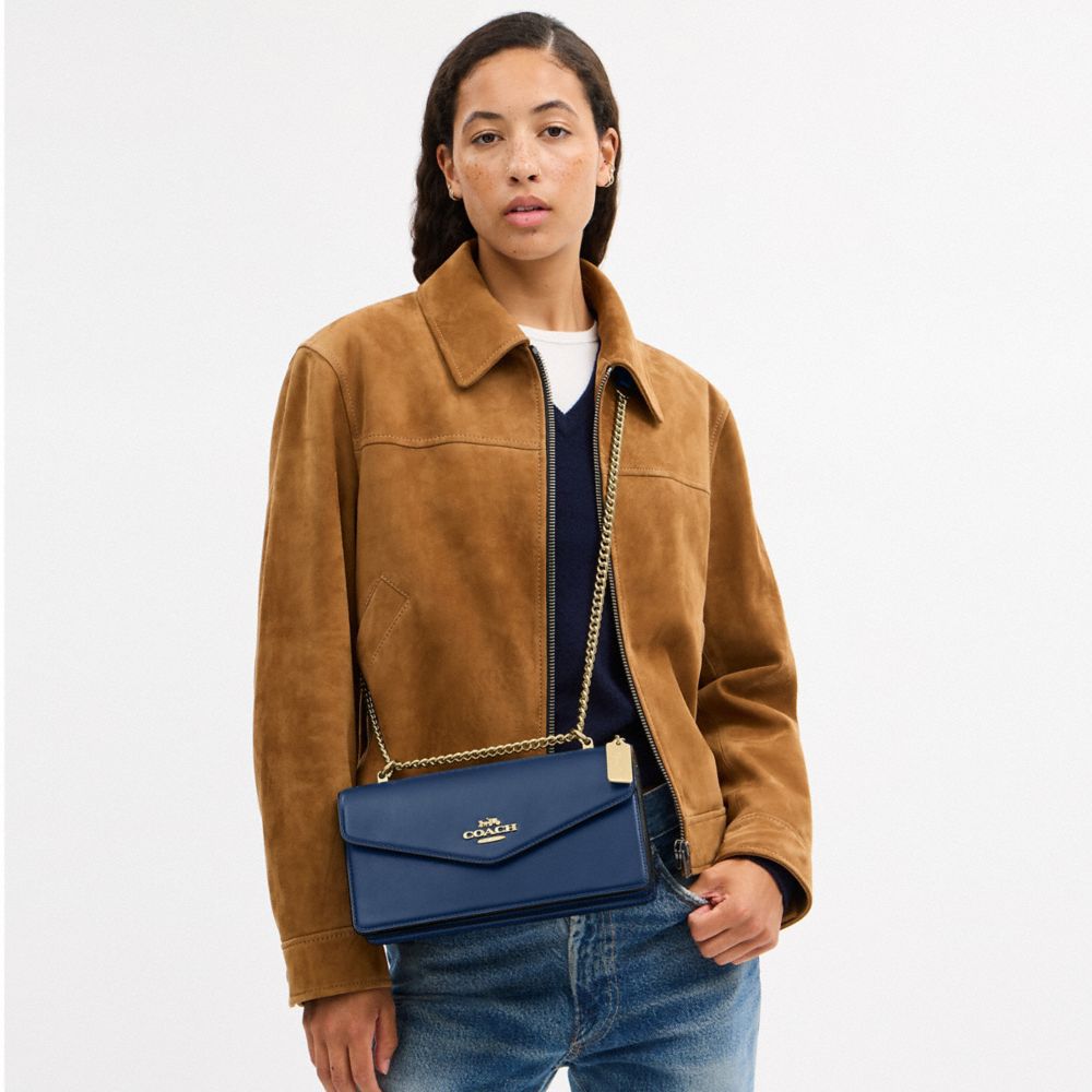 Coach Klare Envelope Crossbody Bag Gold Deep Blue