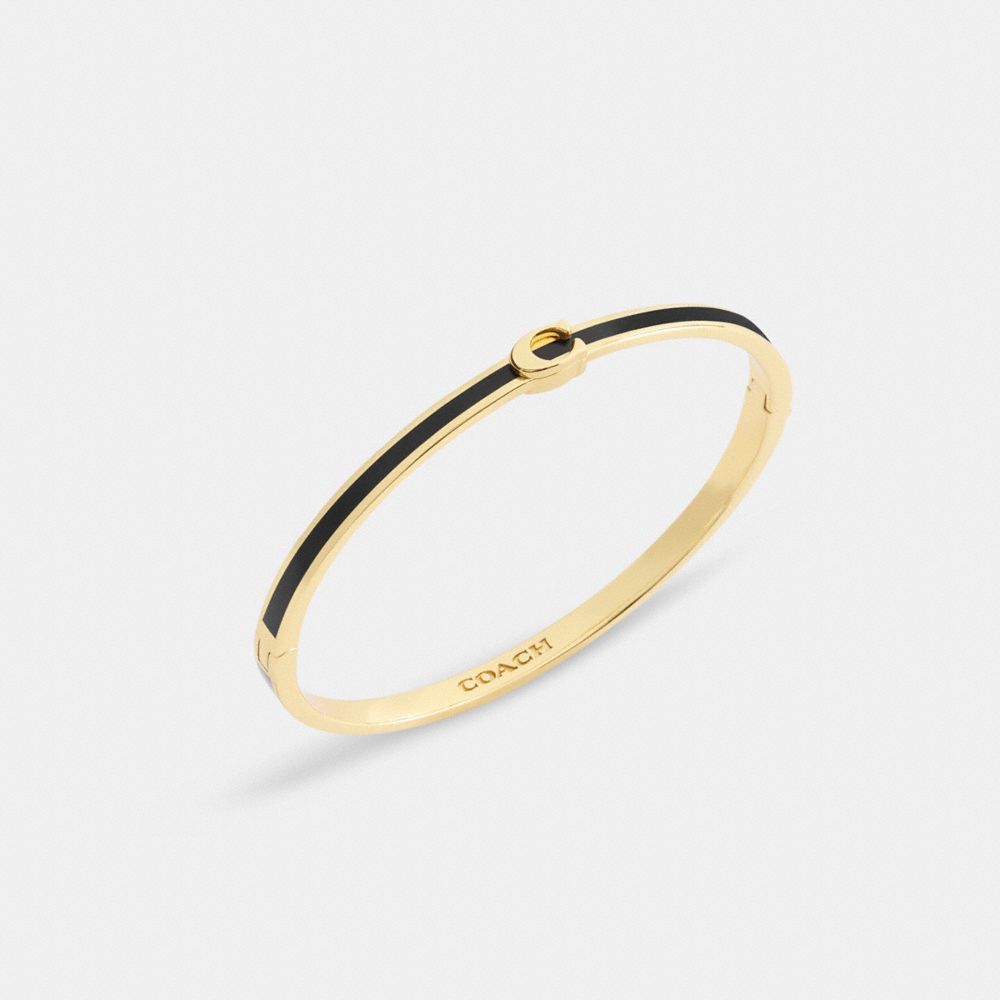 Coach Thin Enamel Signature Hinged Bangle Gold Black