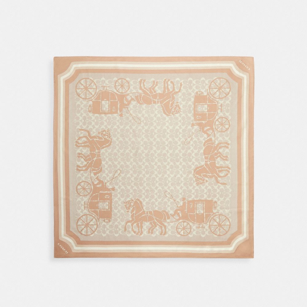 Coach Signature Horse And Carriage Print Silk Square Scarf Taupe