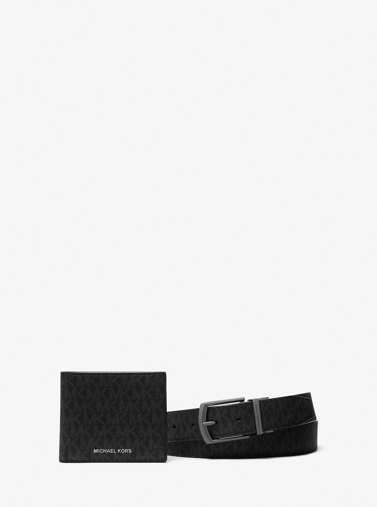 Michael Kors Signature Logo Billfold Wallet and Belt Gift Set Black