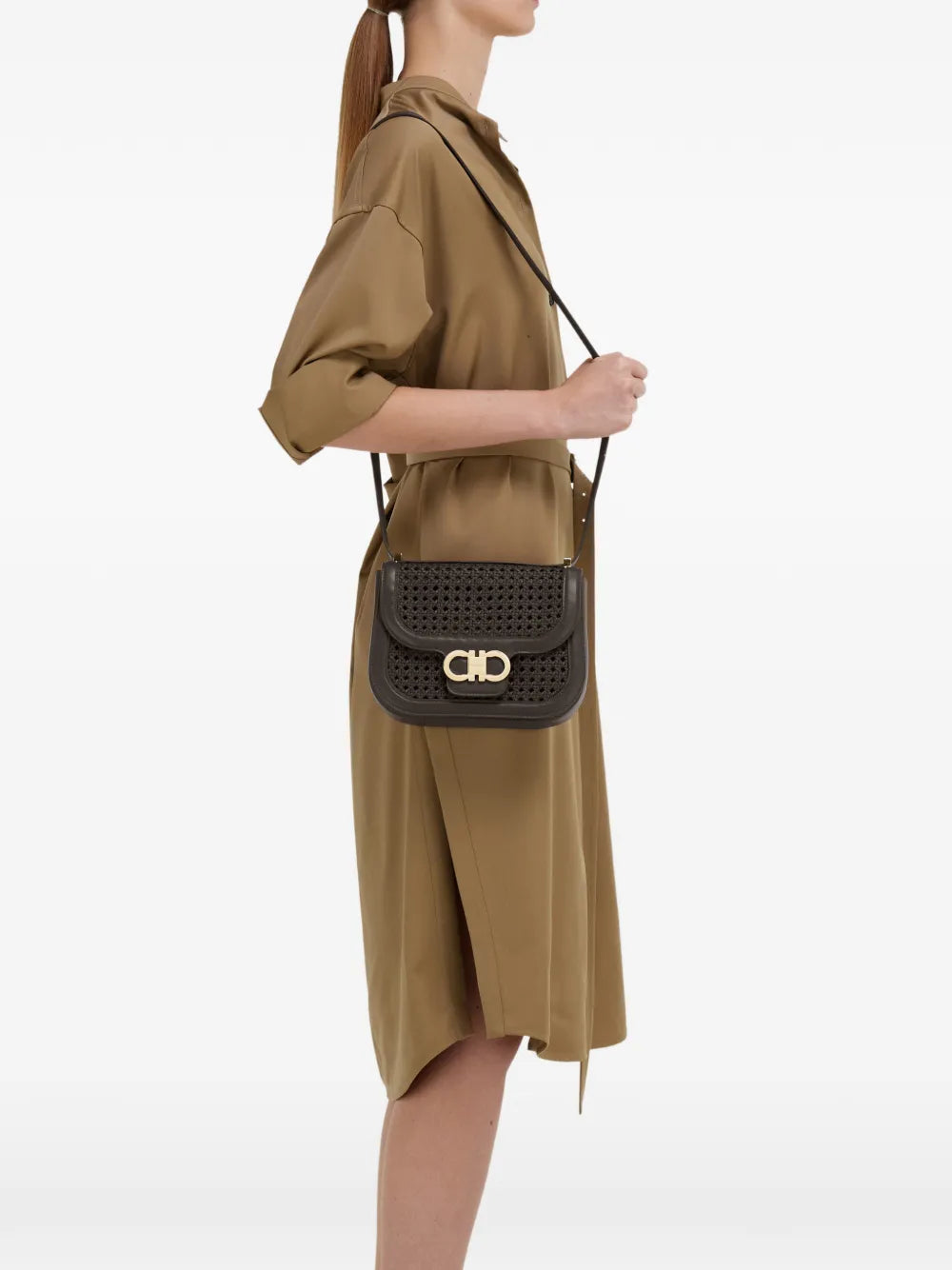 extra small Double Gancini North-South crossbody bag