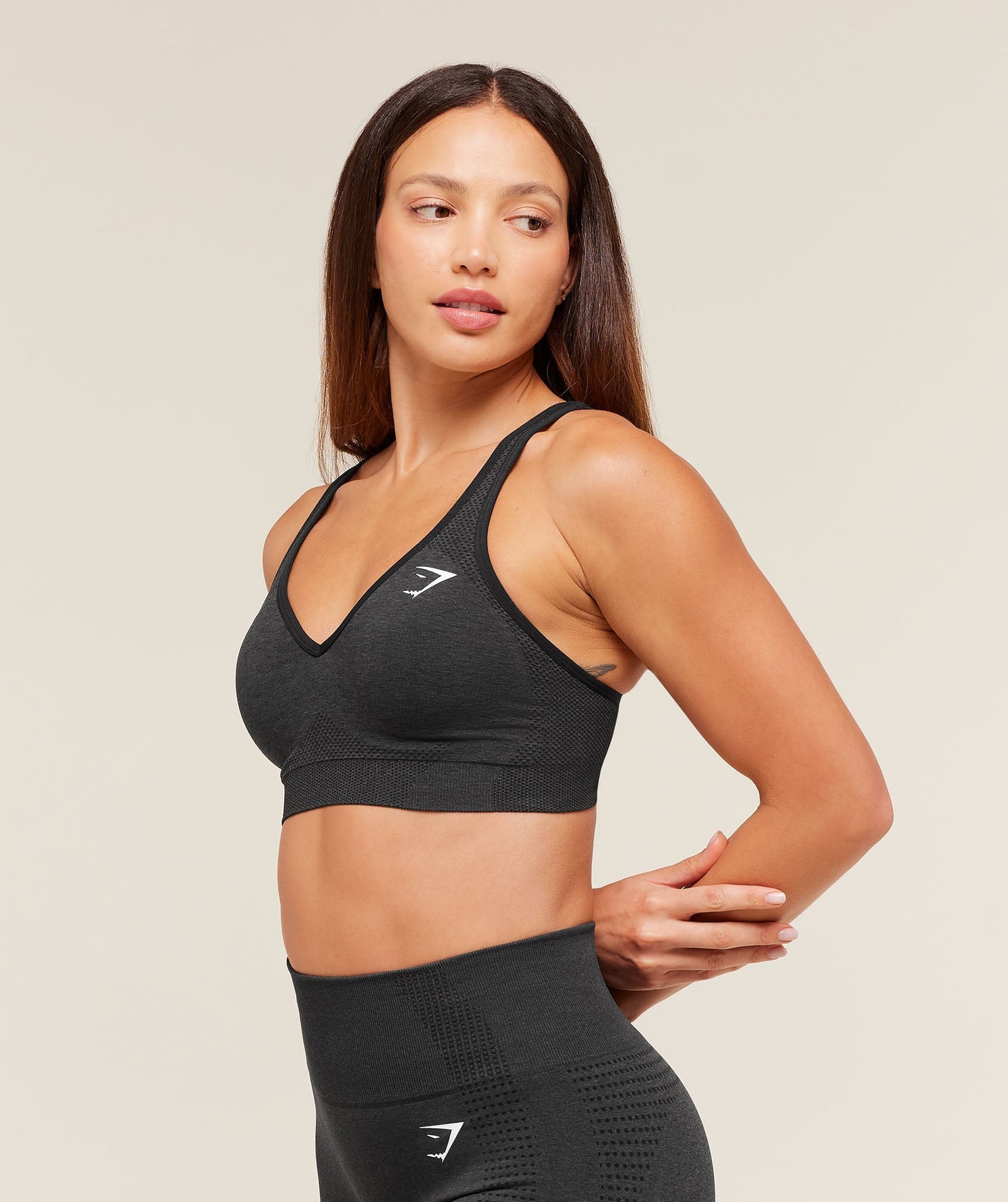 Women's Gymshark Vital V Neck Sports Bra Black Marl